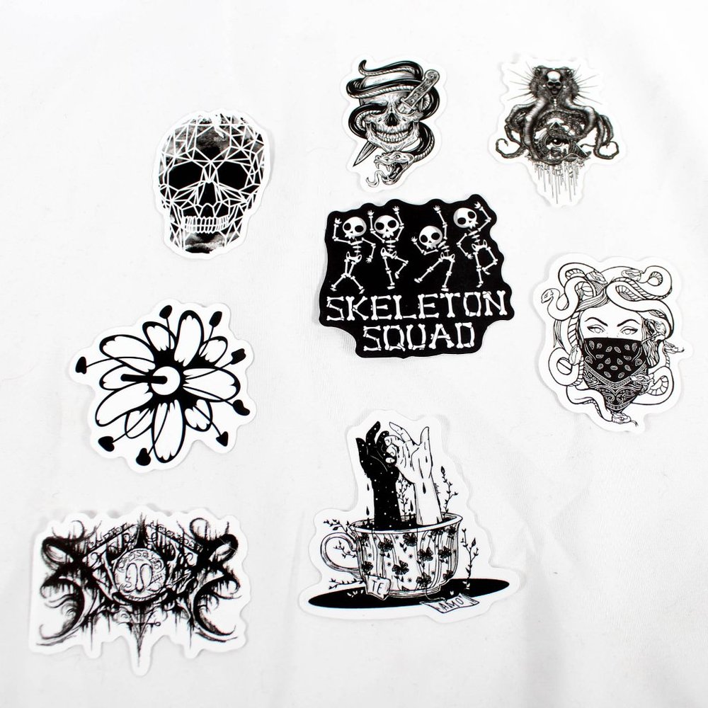 Skull Skeleton Gothic Themed Lot of 8 Stickers Scrapbooking Journaling